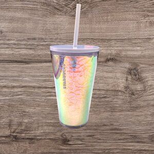 STARBUCKS Holiday 2019 Iridescent 16 oz Unicorn Foil Tumbler Cold Cup Lid Straw